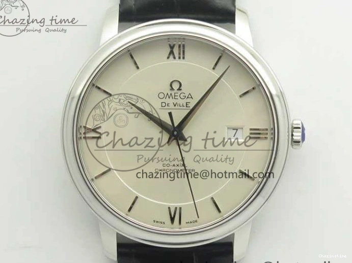 0413 FashionForward De Ville SS MK 1:1 Best Edition White Dial SS Markers On Leather Strap Miyota 9015 V 8077